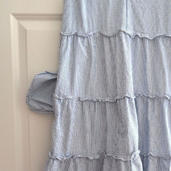 J.Crew Blue Striped Cotton Seersucker Ruffle Mini Dress Size 8 - Picture 7 of 12